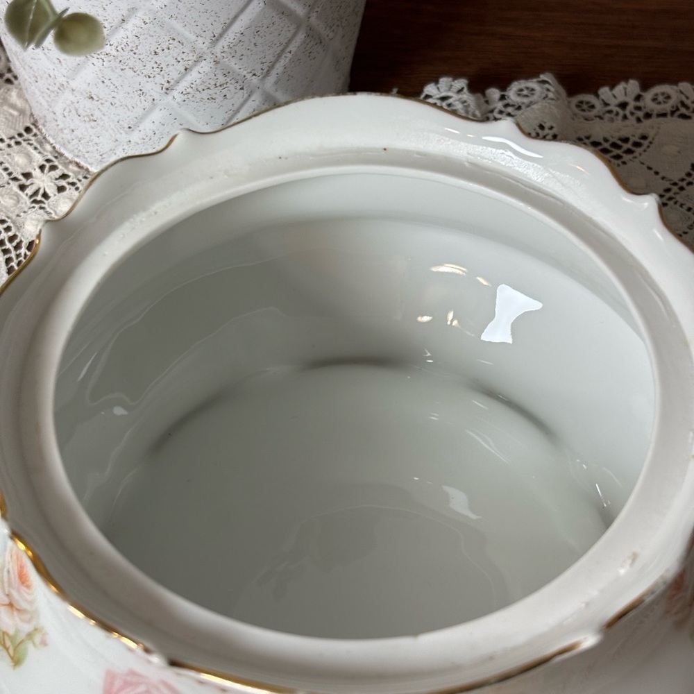 Vintage Antique P.K. Silesia Rose Porcelain Cracker Jar with Lid or Serving Dish - Picture 5 of 9